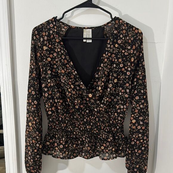 Japna Brown and Tan Ruffled Peplum Blouse Size S - Picture 1 of 7